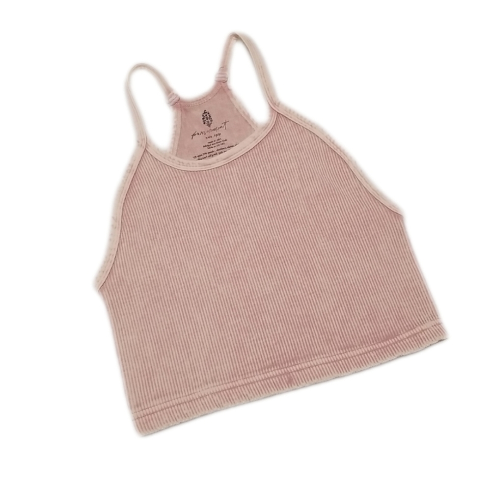 FP Movement by Free People Happiness Runs Cropped Ribbed Rose Tank Top XS